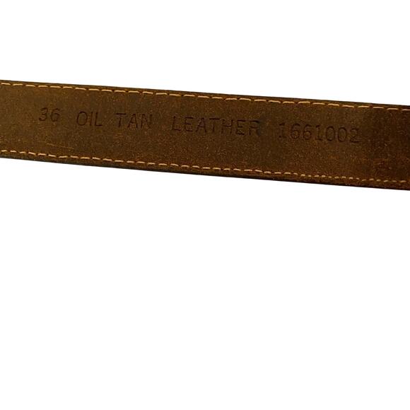 Vintage Canterbury Brown Oil Tan Leather Belt Brass Buckle Size 36 Taiwan - Picture 4 of 5